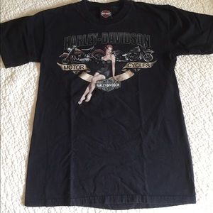 Harley Davidson pin up t shirt redhead Oklahoma